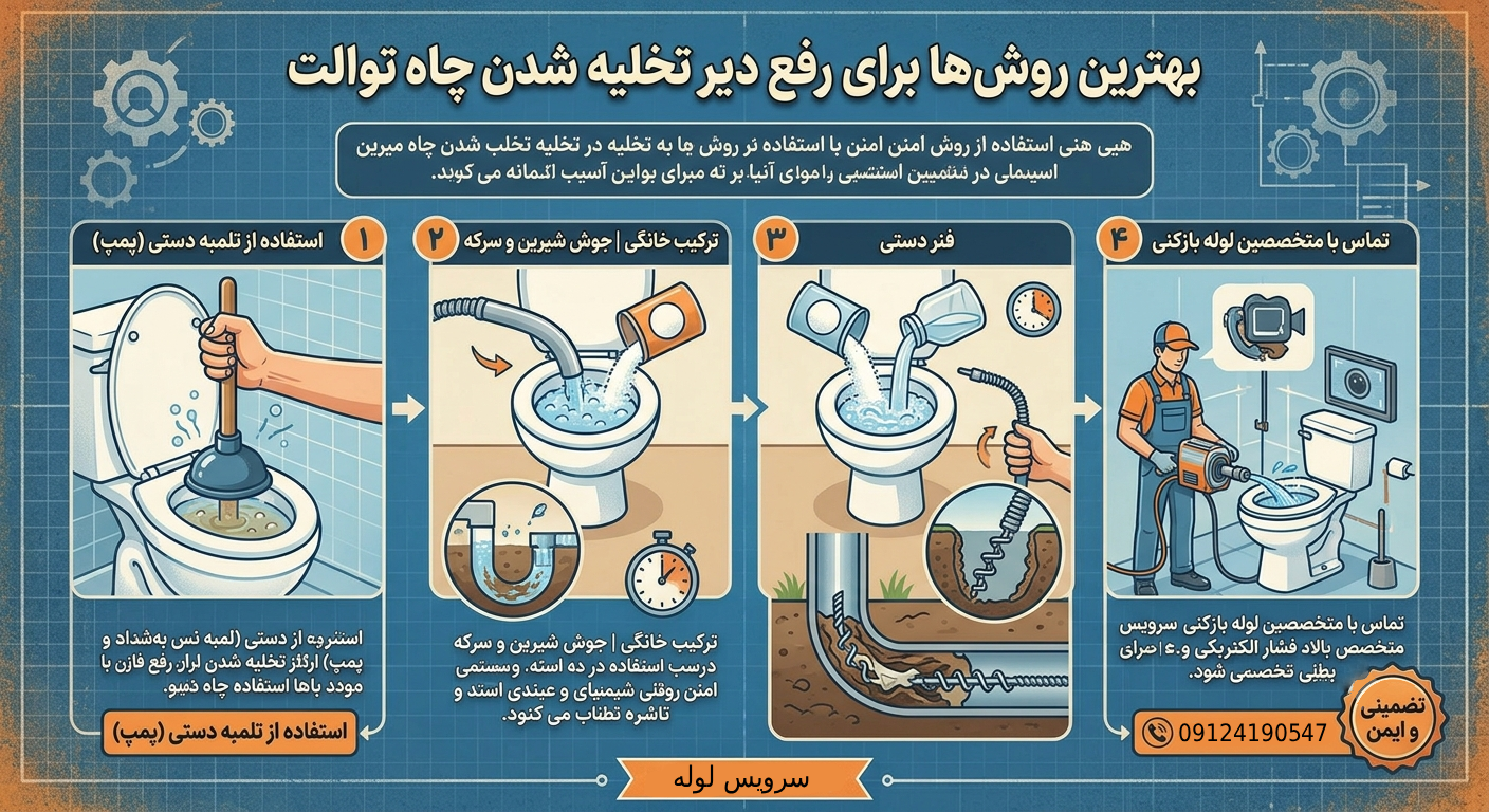 بهترین روش‌ها برای رفع دیر تخلیه شدن چاه توالت